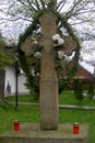 Medieval cross with arhaic symbols in Humor Monastery, Moldavia, Romania Royalty Free Stock Photo